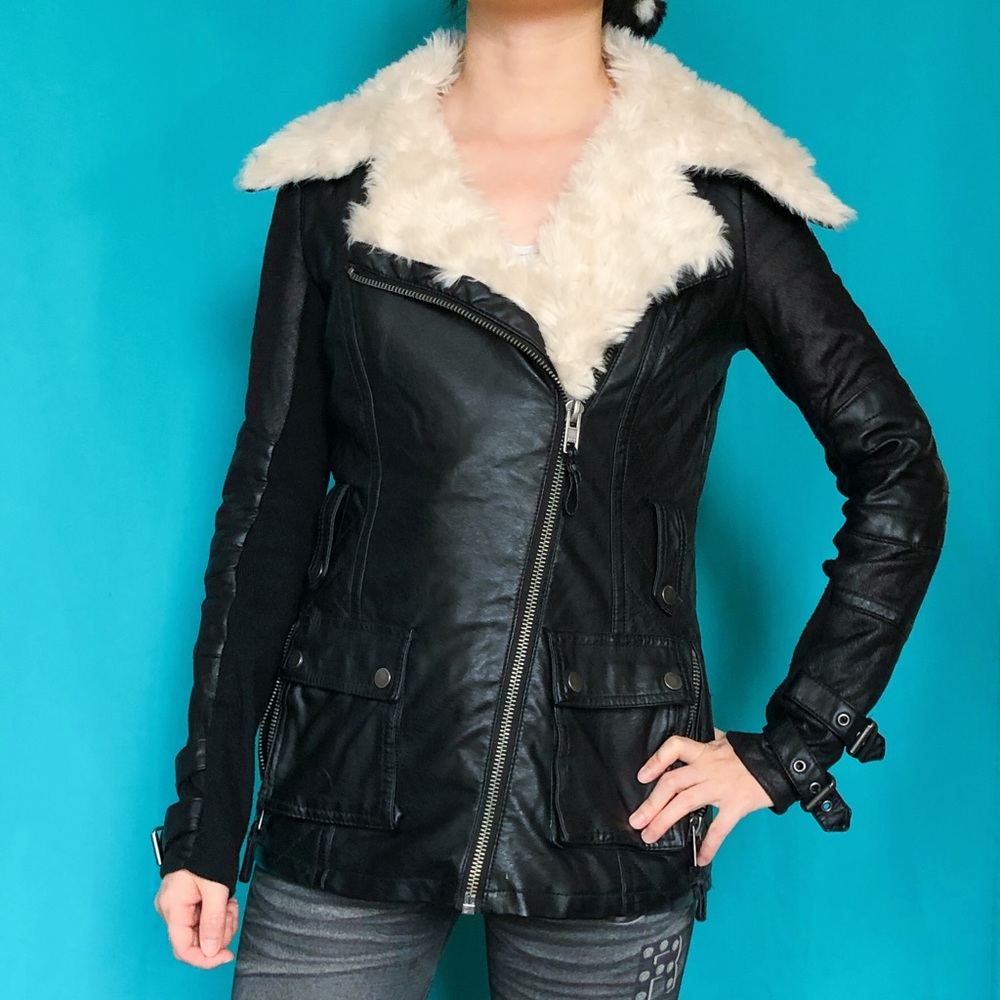 Quilted Fur Fitted Leather Biker Jacket